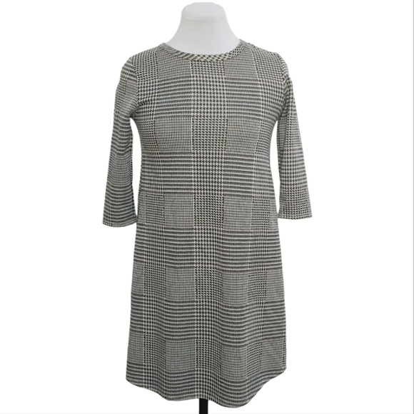NWT BRIT & BRI gray houndstooth cropped sleeve a-line girls dress - Picture 2 of 10